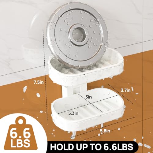 LEVERLOC Soap Dish Holder for Shower, Double Layer Suction Cup Wall Mounte Self Draining Removable Waterproof Strong Suction Bar Soap Holder for Shower, White - style: 2 tiers White
