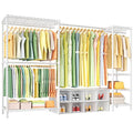 Ulif E10 Clothes Rack（With Stretchable Hanger Rod）Freestanding Clothing Racks for Hanging Clothes，Adjustable Closet Organizer System，Portable Garment Rack 73-97"W x 15" D x 72" H，Max Load 800LBS，White - color: White