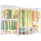 Ulif E10 Clothes Rack（With Stretchable Hanger Rod）Freestanding Clothing Racks for Hanging Clothes，Adjustable Closet Organizer System，Portable Garment Rack 73-97"W x 15" D x 72" H，Max Load 800LBS，White - color: White