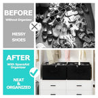 Shoe Organizer for Closet, Fits up to 12 Pairs, Foldable Shoe Storage Containers with Clear Cover, Large Adjustable Shoe Box Organizers, Space Saving Shoes Holder