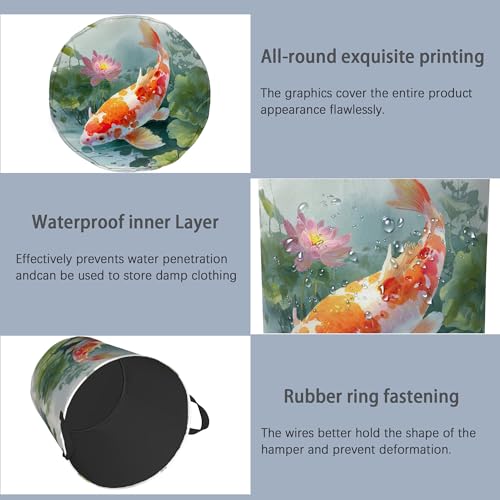 Goldfish Laundry Basket,Lotus Foldable Oxford Cloth Tote Bag Laundry Hamper Clothes Storage Bucket Organizer for Bedroom Laundry Storage Dormitories 16" x 20.8" - color: Goldfish Lotus