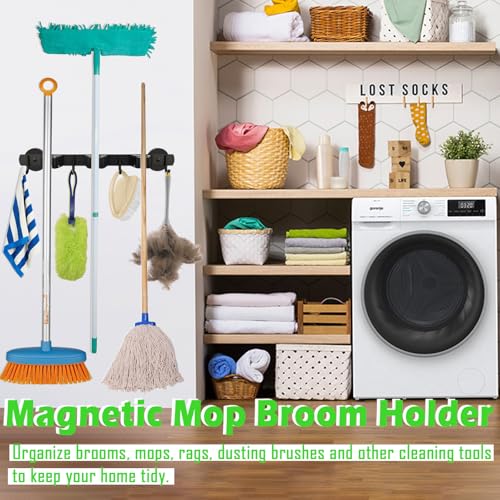 Strong Magnetic Mop Broom Holder, Heavy Duty Magnetic Mop Hanger for Refrigerators, Anti-Slip Magnet Wall Mounted Broom Holder Storage Rack for Laundry Garage Kitchen Workshops Shed - size: Black D57 Magnetic Broom Holder