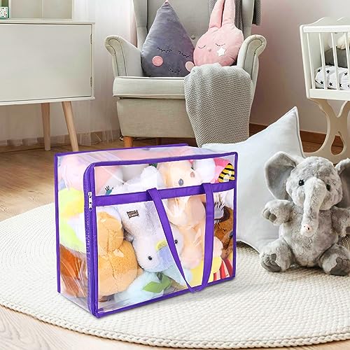 2 Pack Clear Zippered Storage Bags for Clothes, Closet Organizers and Storage Vinyl Bag for Bedding, Linen, Blankets, Comforters, Clothes & Toys Multi Purpose & Space Saver PVC Organizers - color: Purple, size: 2 Pack