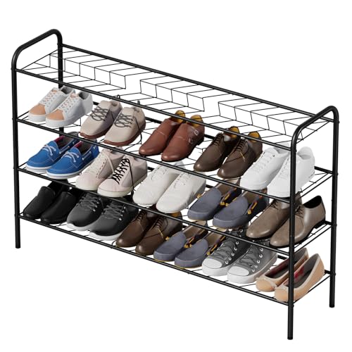 Shoe Rack,Long Shoe Organizer for Closet,Wide Shoe Storage for Entryway,4 Tier Sturdy Metal Free Standing Shoe Shelf - size: 4-tier-long