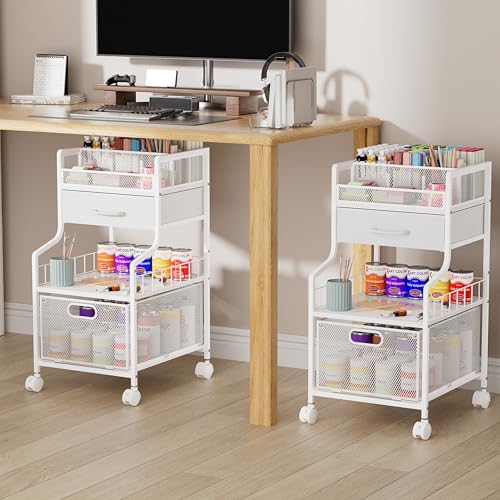SWTYMIKI Rolling Under Desk Storage - Storage Cart with Drawers & DIY Divider - Art Cart Organizer on Wheels - Craft Rolling Utility Cart for Office, Craft Room & Studio White - color: White