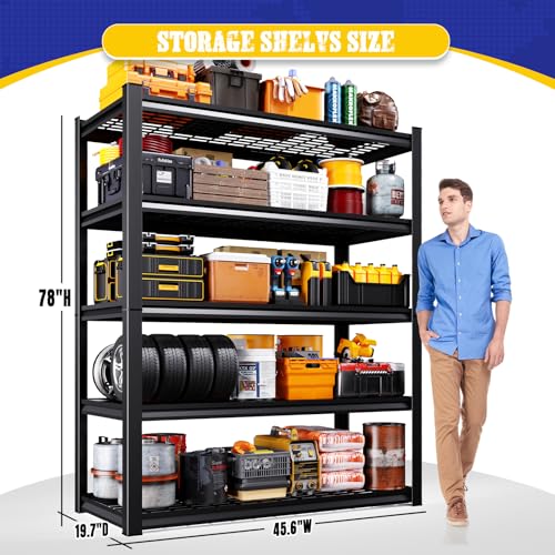 78" H Garage Shelving Heavy Duty Storage Shelves, 5-Tier Adjustable Metal Shelving Unit, Utility Garage Organizer Shelf for Basement, Pantry, Warehouse, Supermarket, 45.6" W x 19.7" D x 78" H - size: 5-Wire-19.7"Dx45.6"Wx78"H