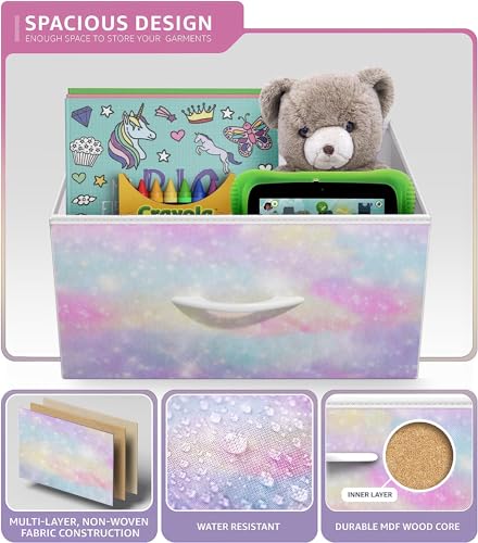 Sorbus Kids Dresser with 10 Drawers - Storage Chest Organizer Unit Nightstand - Steel Frame, Wood Top, Tie-Dye Fabric Bins for Clothes - Wide Furniture for Bedroom, Hallway, Nursery, Closet, Apartment - color: Rainbow Sparkle, style: 10-Drawer