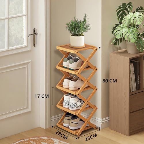 YYW Shoe Rack, Foldable Bamboo Shoes Shelf, Freestanding Shoe Storage Organiser for Entryway, Bedroom, Closet, Hallway - Functional, Natural Shoe Rack (Original, 5 Layers) - color: Original, size: 5 layers