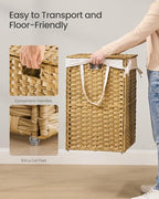 SONGMICS Laundry Hamper with Lid, 42.3 Gallon (160 L) Synthetic Rattan Clothes Laundry Basket with Lid and Handles, Foldable, Removable Liner, Goose Yellow ULCB216Y01 - color: Goose Yellow, size: 160 L
