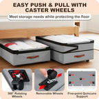 2 Pack Under Bed Storage with Wheels, Adjustable-Height Rolling Storage Containers with Clear Lids, 76L XXL Durable Underbed Organizer Bins for Clothes, Shoes, Blankets, Bedroom, Dorm, Closet - Gray