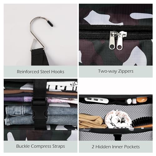 Surblue Hanging Closet Storage Bag Collapsible 3-Shelf Washable Oxford Fabric with 2 Hooks (XL 17.71 * 11.81 * 20in, Camouflage) - color: Camouflage, size: XL 17.71*11.81*20in
