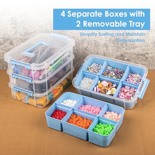 CraftGenes Art Supply Storage Organizer with 2 Removable Trays, 4-Layer 10QT Durable Craft Organizers and Storage for Sewing, Tool, Office Supplies, Art, Craft Supplies - color: Blue