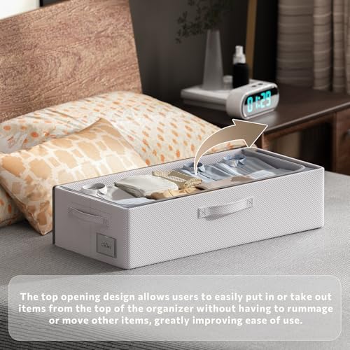 CYhom 3Pcs Under Bed Storage Bins with Metal Frame - Shoe Organizer for Closet with Clear Cover Oxford Fabric Sturdy Underbed Container Foldable Stackable Clothes Organizer (Grey, 23.5x11.8x6.3) - color: Grey, size: 23.5x11.8x6.3