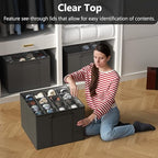 SUOCO 2 Pack Shoe Organizer for Closet, Fits up to 32 Pairs, Small Space Shoe Storage Boxes Bins Containers w/Adjustable Dividers and Clear Top, Grey - color: Grey
