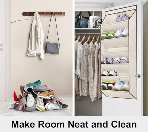 SLEEPING LAMB Shoe Rack for Door, Kids Door Shoe Organizer for Closet hanger, Narrow Hanging Sneaker Storage with Large Deep Pockets for Toddler, Girl, Baby Room Decor, Beige - color: Beige, size: 52.5''