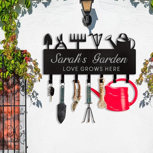 Dyoart Personalized Key Holder for Wall, Custom Name Wall Mounted Black Key Hanger with Horticultural Garden Design, Key Racks Organizer for Hallway Entryway Front Door Storeroom Decor - color: 06 Gardening