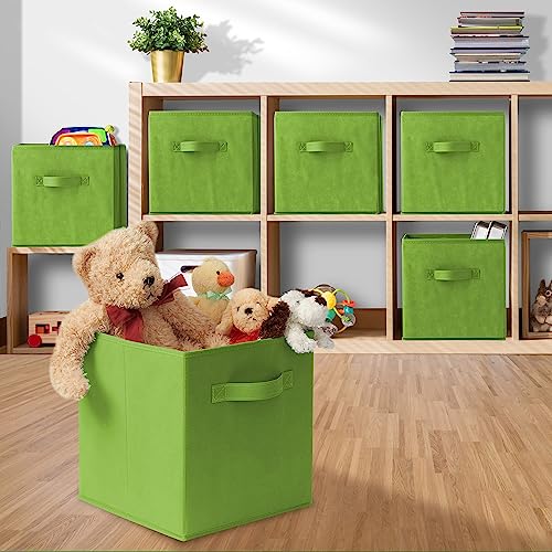 Casafield Set of 6 Collapsible Fabric Cube Storage Bins, Lime Green - 11" Foldable Cloth Baskets for Shelves, Cubby Organizers & More - color: Lime Green, size: 10.5" x 10.5" x 11"