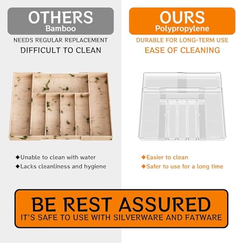 BPA-Free Expandable Utensil Drawer Organizer - Clear Plastic Adjustable Storage Tray for Kitchen Flatware, Knives, Forks and Spoons - color: Clear-9 grid