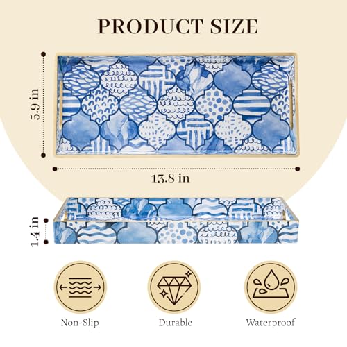 MAONAME Plastic Vanity Tray, Bathroom Counter Tray, Decorative Trays with Handles, Storage Dresser Trays Organizer for Toilet Tank, Jewelry, Makeup, 13.8" x 6" x 1.57" - color: Bohemian-1