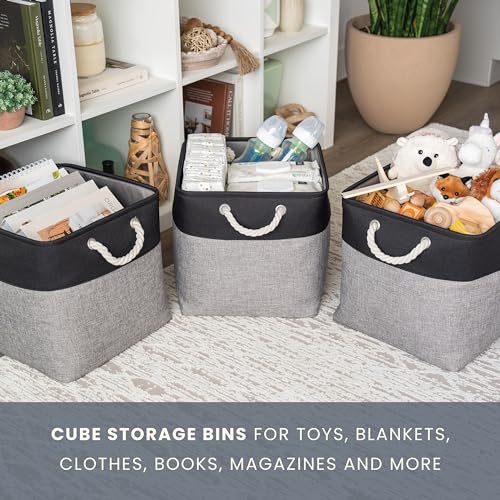 OrganiHaus 13x13 Cube Storage Bins 3 Pack, Foldable Cube Storage Organizer w/ Rope Handles, Collapsible Fabric Bins for Toys, Clothes & Closet Organization, Fabric Square Baskets - Gray/Black - color: Gray Base / Black, size: 3 pcs (13x13)