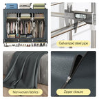 Portable Wardrobe, Freestanding Closet Hanging Organization, Metal Frame with Grey Fabric Cover, 3 Storage Compartments, 3 Hanging Rods, 3 Drawers. - color: Grey