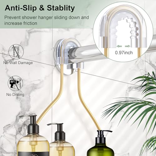 SRIWATANA Shower Caddy Hanging, Bathroom Organizer, No Drilling Shelves Over Shower Head, Bath Rack Holder with Hooks for Razors and Sponge - Gold - color: Gold