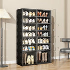 Vipbox Black Shoe Rack Organizer Cabinet for Closet Entryway,Clear Shoe Storage Boxes Stackable Sneaker Storage with Door Easy Assembly Shoe Cabinet with Lids Large 7 Tiers 28 Pairs - size: 7 Tiers 28 Pairs