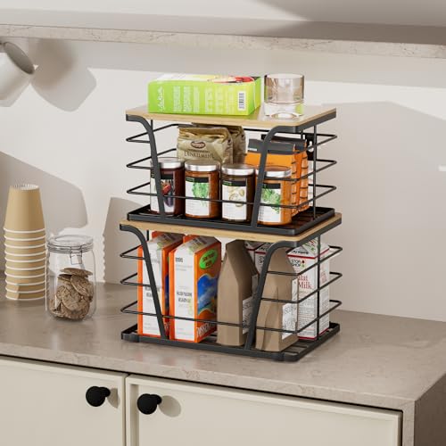 TIDIIABODE 2 Pack Extra Large Pantry Storage Organizers, Pantry Baskets organization, Potato and Onion Storage Bin, Wall Mount Trash Bag Storage for 13-33 Gallon Bags with Bamboo Top, Black - color: 2-Pack-XL&L-Black