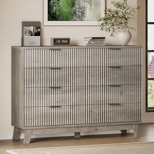 BORNOON 53" Tall Dresser for Bedroom, 8-Drawer Fluted Chest of Drawers, Modern Wood Highboy with Metal Slides and Handles, Anti-Tip Kit, Vertical Clothes Storage Organizer for Apartment, Closet - color: Rustic Drift, size: XL 8-Drawer