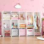 Modular Baby Wardrobe Closet, Portable Children Organizers and Storage for Nursery,15 Cubes with Hanging Rods,Multi-Functional Kids Storage Shelf-Bedroom Clothes Armoire (Boys & Girls)