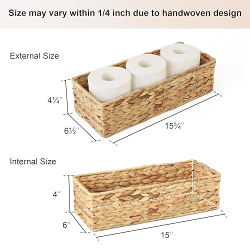 StorageWorks Water Hyacinth Bathroom Basket Organizer and Storage for Tank Topper, Wicker Toilet Paper Basket for Back of Toilet Baskets, Long Narrow Tank Tray & Small Woven Baskets for Decor, 2 Pack - color: Natural(Water Hyacinth), size: 15 ¾"L x 6 ½"W