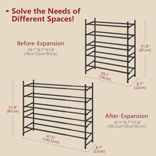Tajsoon Expandable Shoe Rack for Closet 5 Tier, 29“-41“Adjustable & Stackable Shoe Shelf Storage, Metal Shoe Rack Organizer for Front Door Entrance, Closet, Garage, Entryway, Black - color: Black, size: 5 Tier