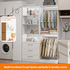 Closet System with 3 Drawers, 4FT Wood Closet Organizer System with 4 Hanging Rods&Adjustable Shevles, 81"Tall Modular Walk In Closet System, Standalone Closet System System, 2 Set,White