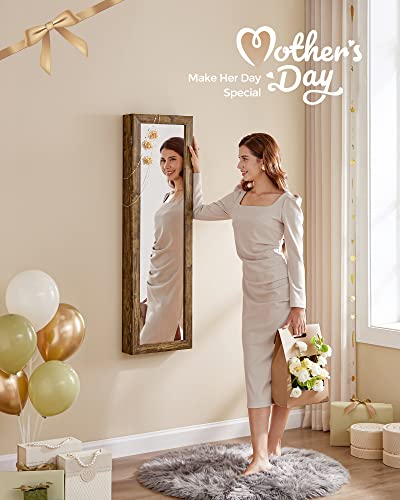 SONGMICS 6 LEDs Mirror Jewelry Cabinet, 47.2-Inch Tall Lockable Wall or Door Mounted Jewelry Armoire Organizer with Mirror, 2 Drawers, 3.9 x 14.6 x 47.2 Inches, Rustic Brown UJJC93CB - color: Rustic Brown
