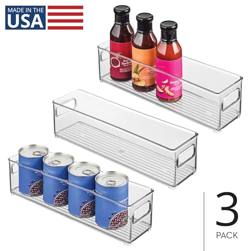 iDesign Stackable Fridge Bin with Handles - Ideal for Freezer or Pantry, Set of 3, Clear, Made in USA - style: Pack of 3