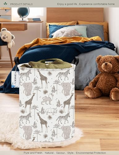 Round Waterproof Laundry Basket,Foldable Storage Basket,Laundry Hampers with Handle,Gift Basket,Suitable for Children's Room and Toy Storage (Animals) - color: Round Animals