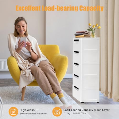 5 Drawers Stackable Storage Drawers Plastic Storage Drawers Collapsible Storage Bins Plastic Clothes Organizer Drawers Storage for Living Room,Bedroom,Office (White, 7.87" W) - color: White, size: 7.87" W