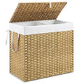 DUMOS Wicker Laundry Basket with Lid, 110L Woven Laundry Hamper with Handles, Foldable Rattan Clothes Hamper with Removable Liner & Sturdy Steel Frame, Goose Yellow - color: Goose Yellow, size: 110L