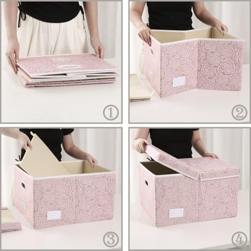 PRANDOM Extra Large Collapsible Storage Boxes with Lids Fabric Decorative Storage Bins Cubes Organizer Baskets with Cover Handles Divider for Bedroom Closet Living Room 19.7x15.7x11.6 Inch 3 Pack - color: Pink, size: X Large(3-Pack)