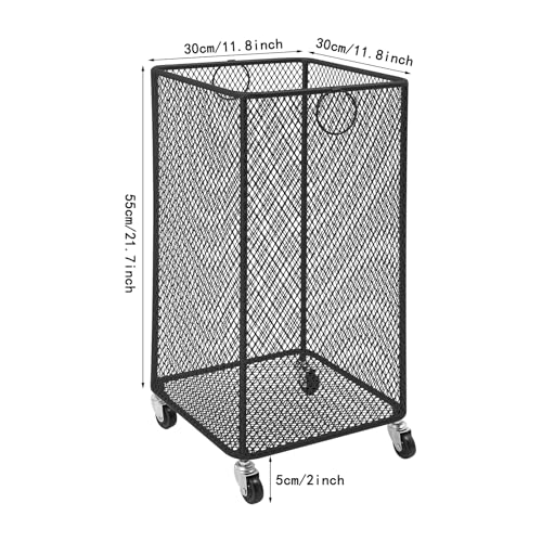 Metal Laundry Storage Cart - Square, Mesh Wire Rolling Laundry Hamper with Wheels & Ring Handles, Clothes or Linen Storage Organizer Hamper Bin Laundry Basket, 12"L x 12"W x 22"H, Black - color: Black, size: Square - 12"W