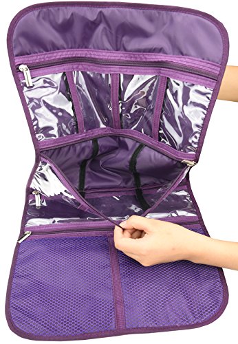 Freegrace Premium Hanging Toiletry Bag for Travel - Cosmetic, Jewelry, Toiletry, Makeup & Accessory Storage Organizer Bag, Large Size for Women & Men - color: Purple
