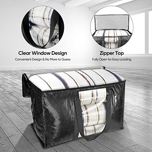 BALEINE 2-Pack Oversized Moving Bags with Reinforced Handles, Heavy-Duty Storage Tote Moving Supplies for Packaging, Camping (Black w/Window, 2-Pack) - color: Black-window, size: 2-Pack