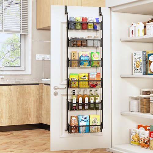 Over the Door Pantry Organizer, 6-Tier Pantry Door Organization and Storage, Over the Door Spice Rack, Home & Kitchen Storage Shelves for Cabinet, Black - color: Black, size: 16.5"W 6-Tier