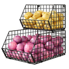 X-cosrack Stackable Wire Baskets for Counter, Fruit and Vegetable Storage, Potato and Onion Storage Bin，Kitchen Pantry Organizer - Wall Basket for Produce/Snack/Can, Large, Black - size: Large