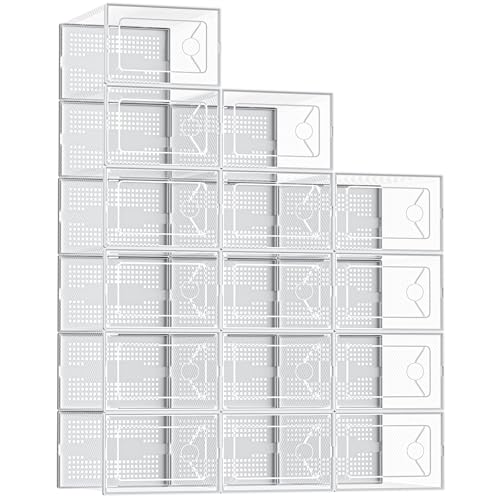 DUMOS Shoe Storage Boxes, 15 Pack Stackable Clear Shoe Containers with Lids, Display Sneaker Case Organizer for Closet, Under Bed, Entryway,White (Fit Size 11) - color: White, size: 15 PCS & Fit Size 11