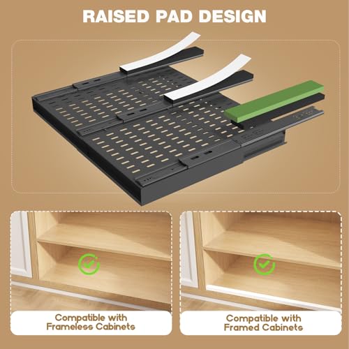 Seinloes 2 Pack Pull Out Cabinet Organizer With Raising Pad for Framed Cabinets,Expandable Width (15"-25") and Depth (17"-24"),3 Slide Rails Slide Out Drawers with Handle,No-Drill Roll Out Shelf,Black - color: Black, size: 15"-25"W x 17"-24"D(2Pack)