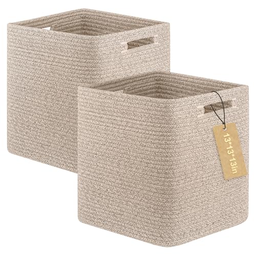 OIAHOMY Storage Cubes, 13 Inch Cube Storage Organizer, Collapsible Storage Bins, Baskets for Organizing, Storage Bins for Shelves-Brown, 2-PACK - color: Brown, size: 2Pcs-13*13*13inch