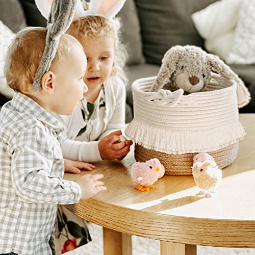 CherryNow Small Woven Storage Baskets Cotton and Jute Rope Decorative Hamper for Diaper, Blankets, Magazine and Keys, Cute Tassel Nursery Decor - Home Storage Container – 9.5'' x 7'' - color: White & Camel, size: 10L (9.5"W x 7"H)