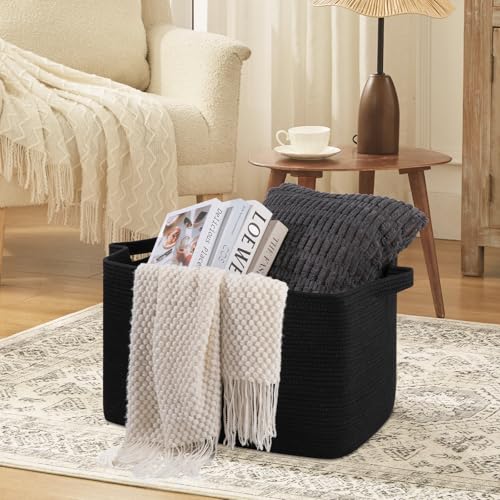 OIASKET 95L Extra Large Blanket Basket, 24" x 16.9" x 14.2" Woven Storage Basket for Living Room, Rectangle Nursery Blanket Storage for Toys, Towels, Dirty Clothes (Black) (Pack of 2) - color: Black, size: 24"x16.9"x14.2" (Pack of 2)