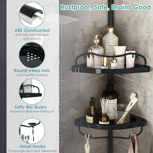 Lilyvane Corner Shower Caddy: Rustproof 125" Tension Inside Shower Organizer, Adjustable Bathroom Organizer Shelves for Bathtub Shampoo Conditioner Storage, Floor to Ceiling Standing Caddy - color: Black